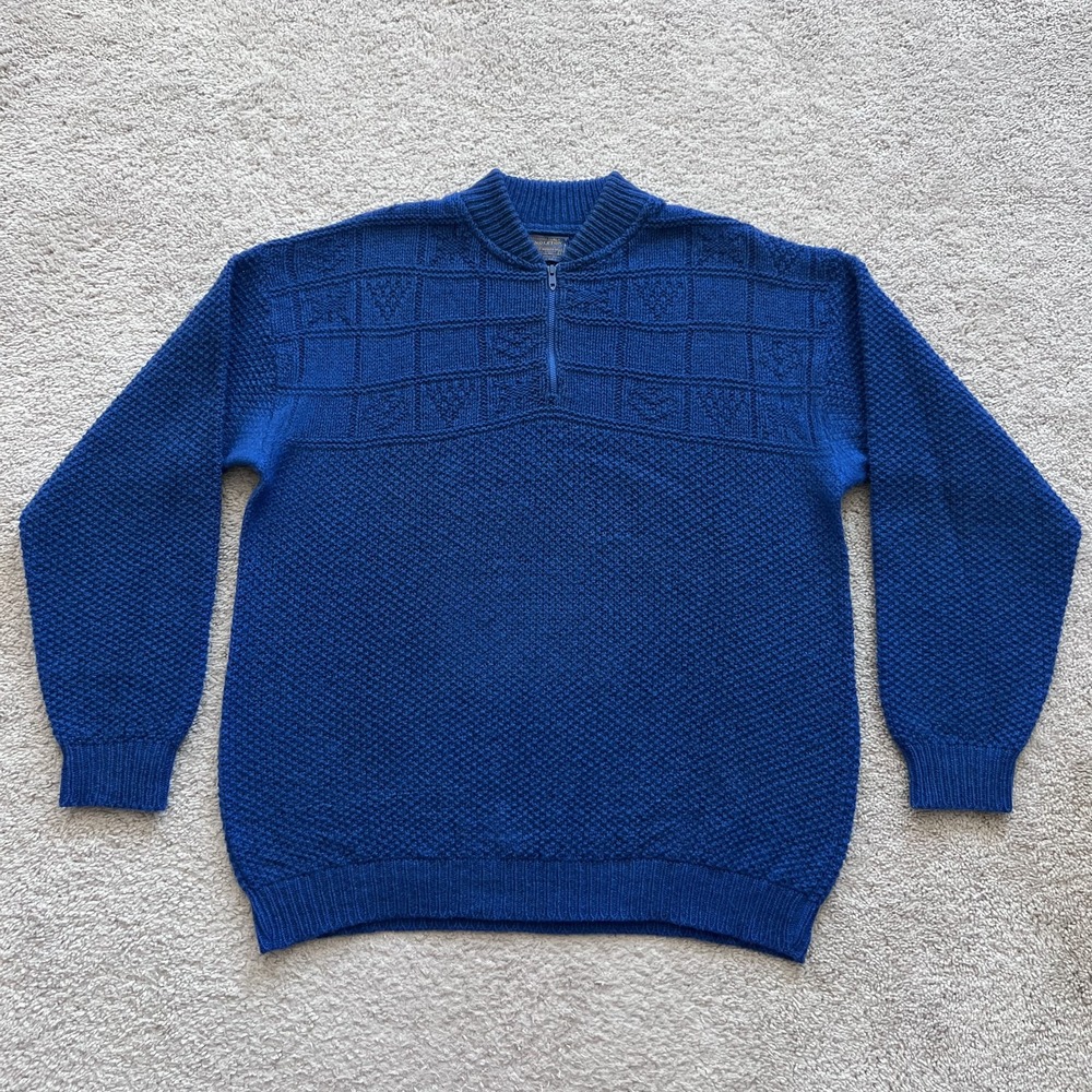 Vintage Pendleton 70's 1/4 Zip Sweater Mens L Blue Wool Mock Neck Pullover USA